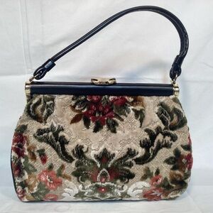 Vintage Carpet Bag Style Purse, with Vinyl Trim